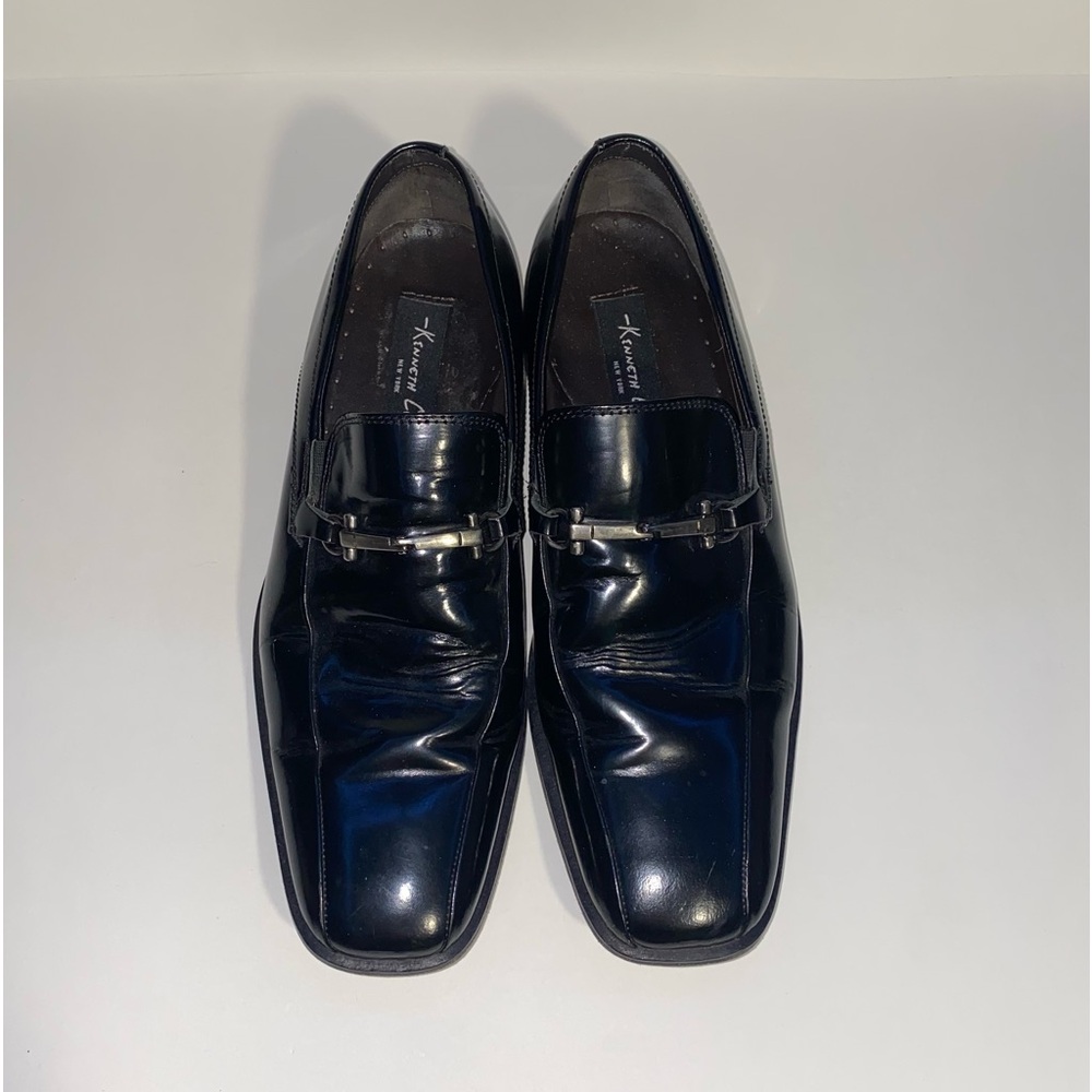 Kenneth Cole Black Buckle Square Toe Leather Dress Shoes Loafers